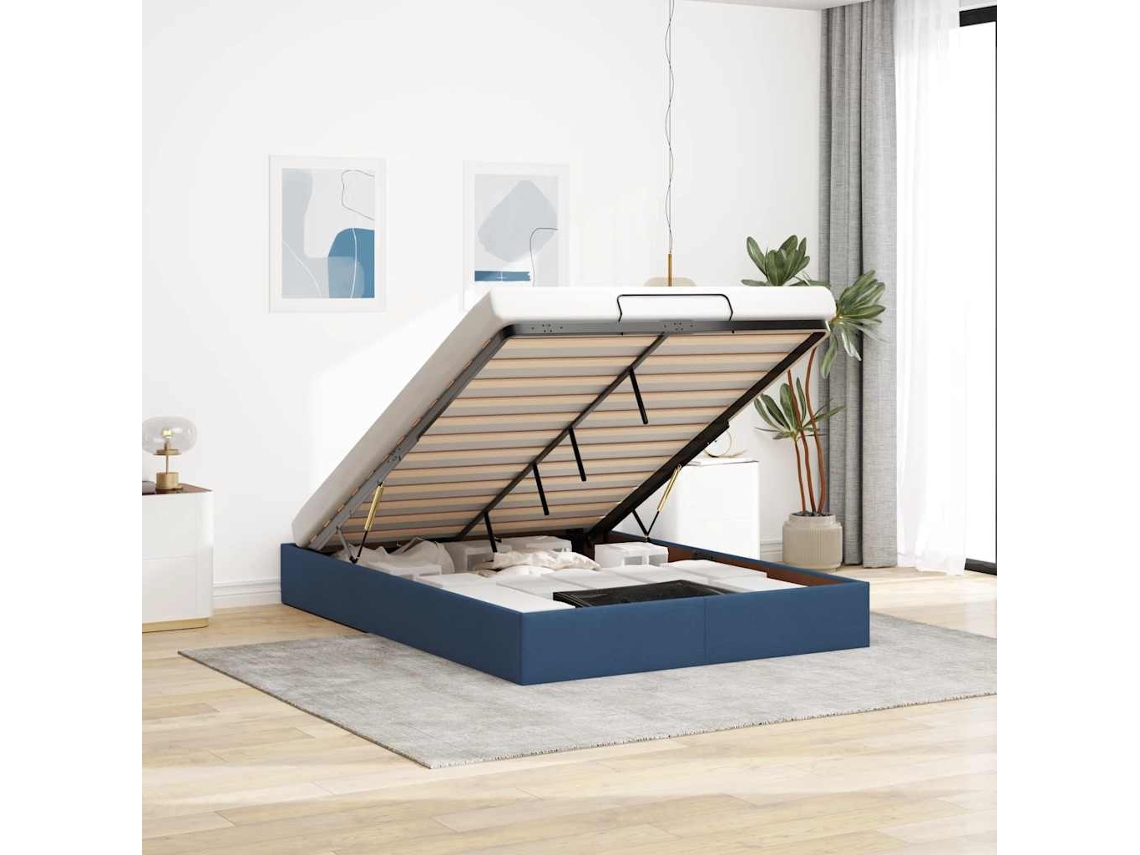 Vidaxl Estrutura De Cama Otomana Sem Colchão 140x190 Cm Tecido Azul