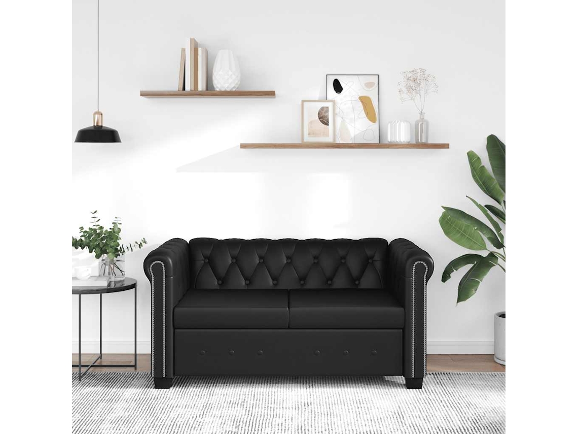 Vidaxl Sofá Chesterfield De 2 Lugares Em Couro Artificial Preto
