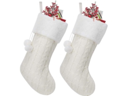 Meias De Natal De Tricô Trançado, 18 Polegadas, Meias Personalizadas Com Punhos De Pele Sintética Para Decoração De Festa Olysi Shop (branco)