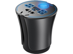 Carregador veicular com suporte USB-C, acessório multifuncional para carro.