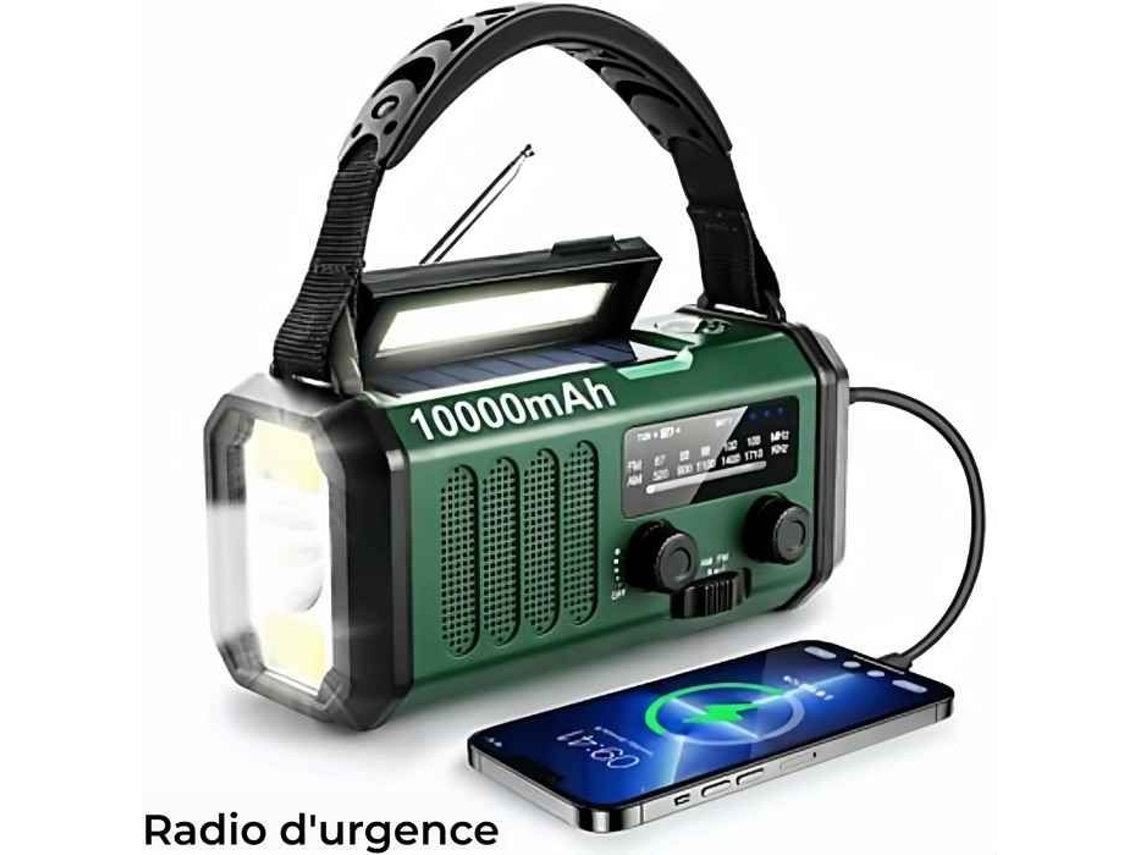 Radio D'urgence Solaire À Manivelle 10000mah - Fm/am, Lampe Led, Alarme Sos, Power Bank Usb-c, Vert