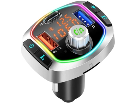 Transmissor FM com carregamento rápido e LED - preto