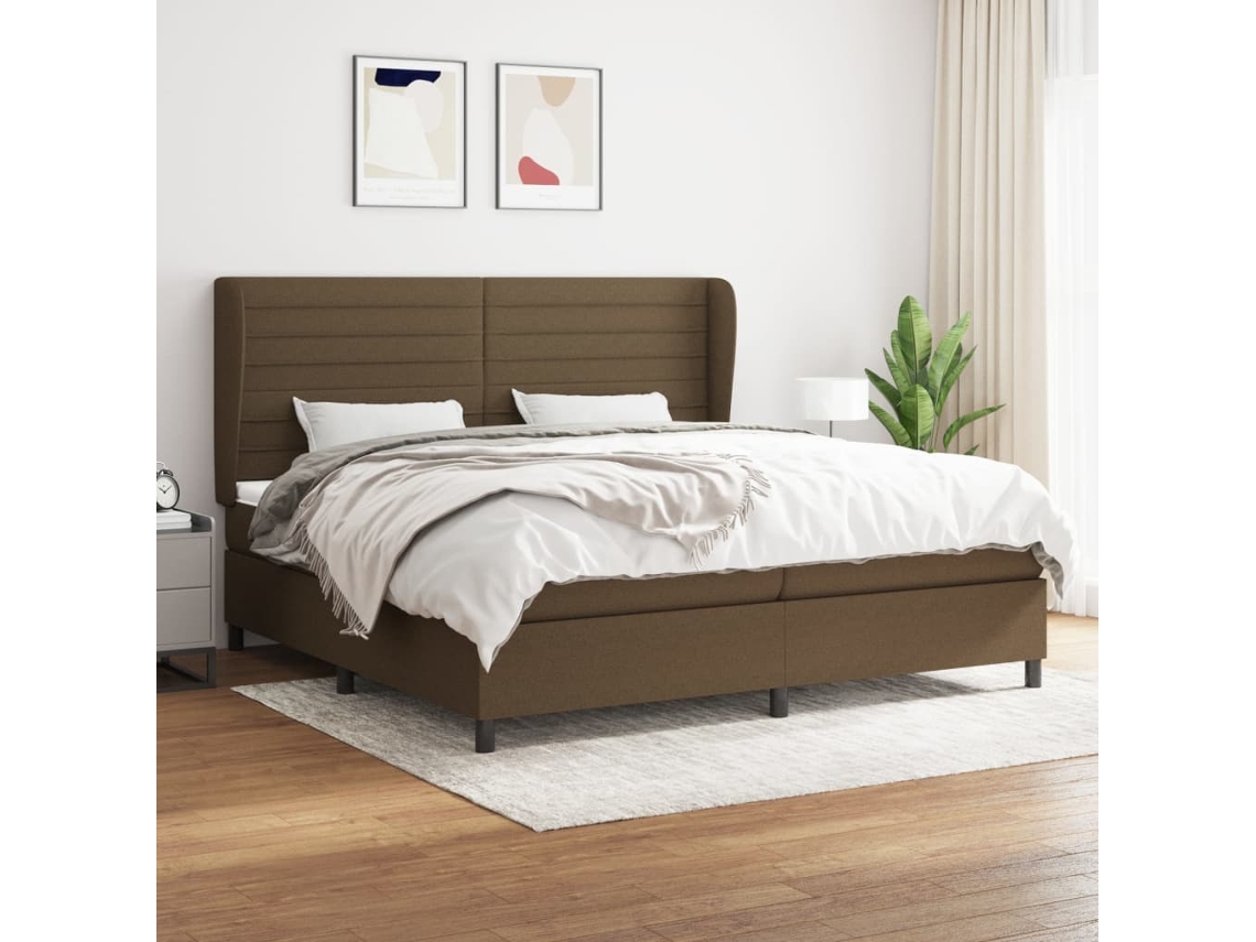 Cama Com Molas/colchão 200x200 Cm Tecido Castanho-escuro
