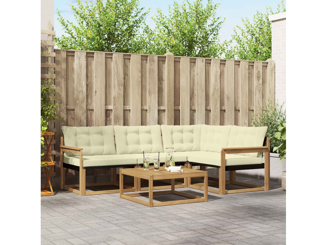 Vidaxl Conjunto De Sofás Para Exterior 5 Unid. Branco E Creme
