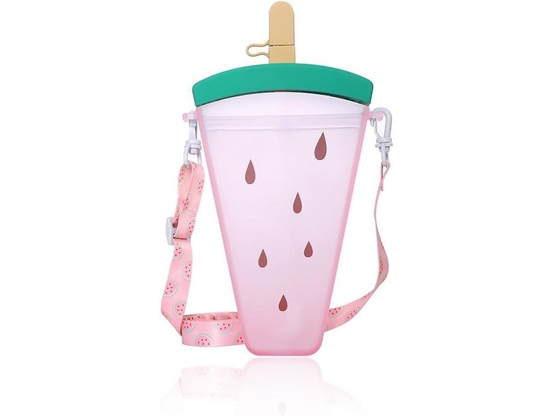 Garrafa de água Canudo 350ml sabor Melancia Gelado, portátil e à prova de vazamentos.