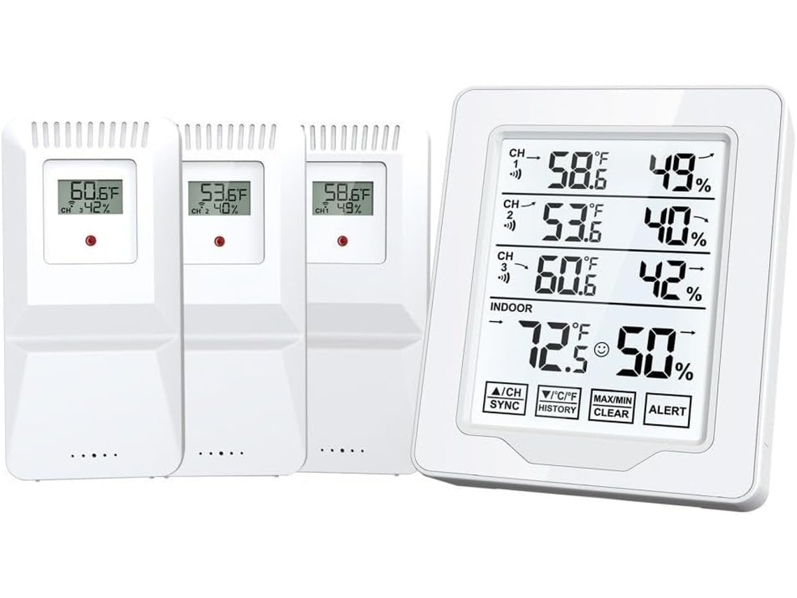 Termômetro Sem Fio Para Uso Interno E Externo Com Três Sensores, Dados Precisos De Temperatura E Umidade
