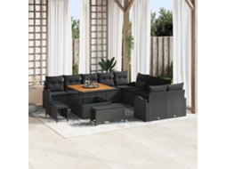 Vidaxl Conjunto De Sofá De Jardim 13 Unid. Preto Vime Pe