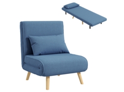 Poltrona/cama Conversível 3 Em 1, Cadeira Individual Com Encosto Em 5 Posições, Estofamento Em Tecido Com Almofada, Azul