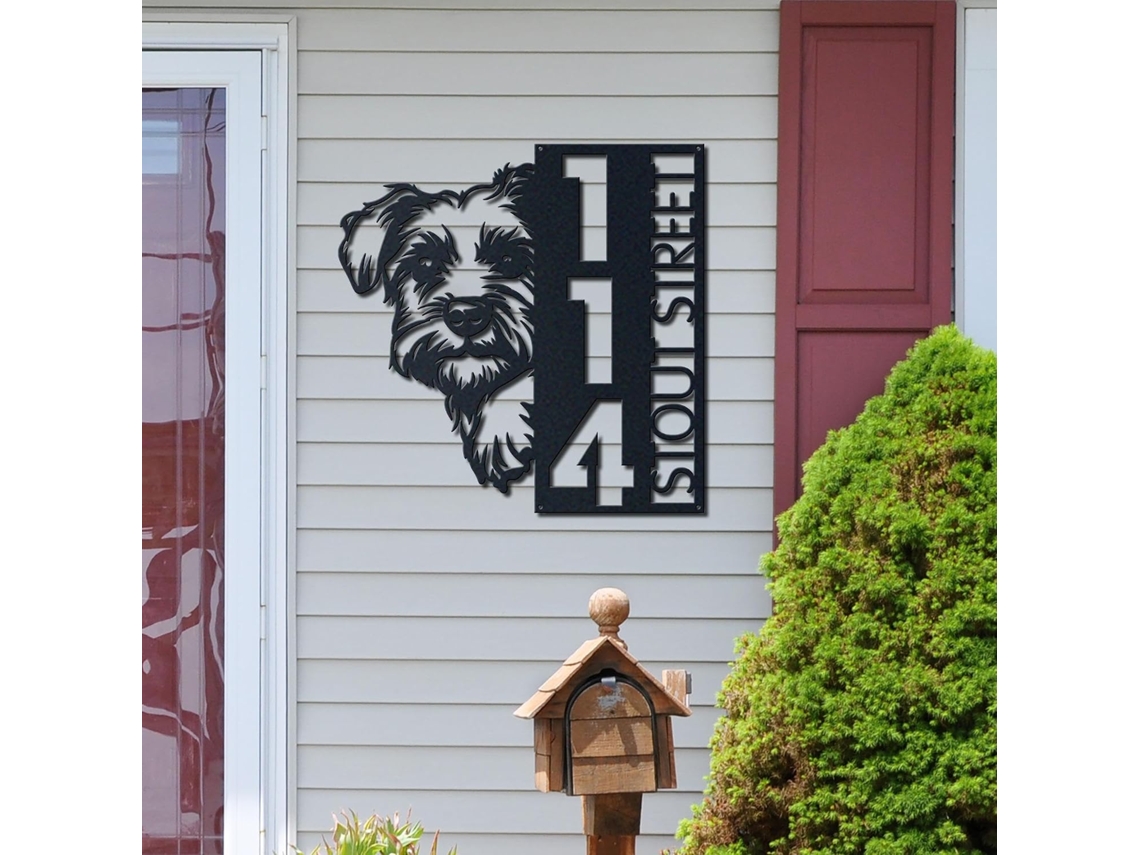 Placa De Boas Vindas Personalizada Com Número Casinha Cachorro Terrier Irlandês Pelo Macio, Porta Da Frente