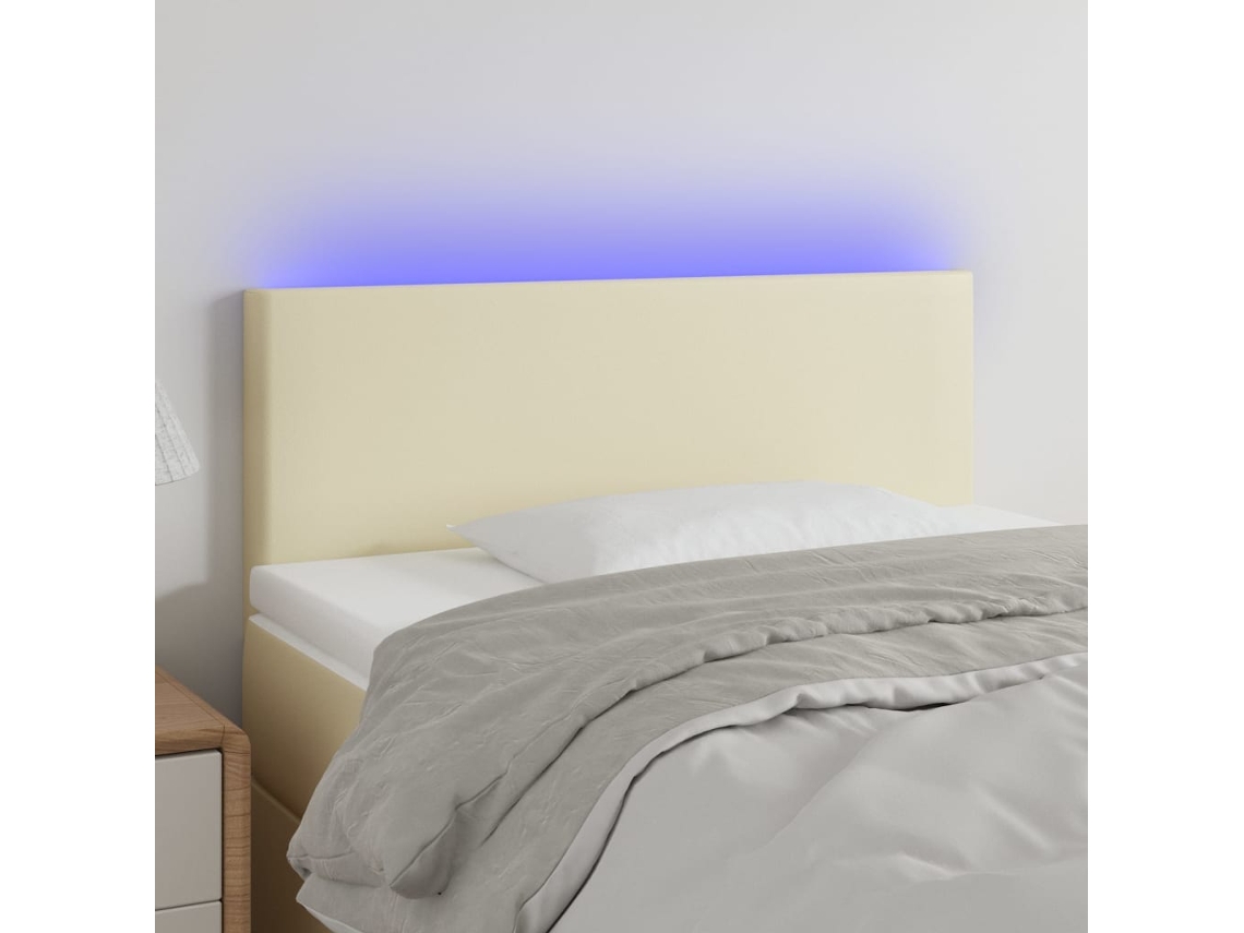 Vidaxl Cabeceira De Cama C/ Led 100x5x78/88 Cm Couro Artificial Creme