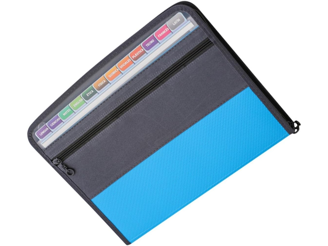 Pasta Expansível Alipis A4 com Zíper e 13 Bolsos, em Pp Azul, Organizadora de Recibos Cheques para Escritório