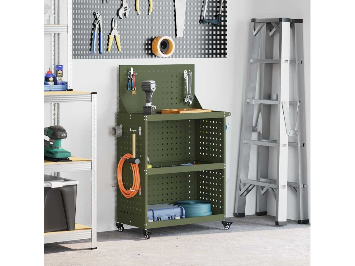 Vidaxl Carro De Ferramentas Com Roda Verde-azeitona 65 X 35 X 111 Cm