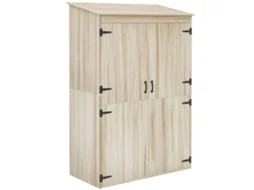 Armário de Jardim com 2 Prateleiras, 2 Portas, Telhado Inclinado, Madeira, 120x57x183cm Natural S/MARCA