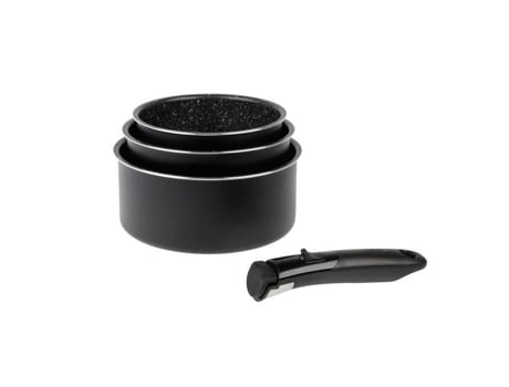 Conjunto SITRAM de 4 Peças 3 Panelas Ø 16-18-20 Cm Alça Removível Revestimento Antiaderente Todas As Fontes de Calor Incluindo Indução