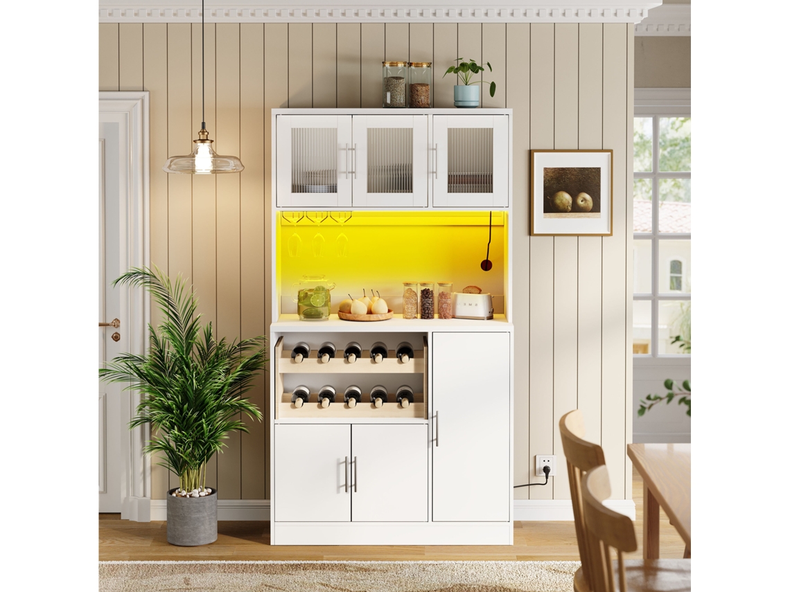 Armário Despensa Cozinha Branco Led Rgb Tomada Vidro 100cm VELTRIX