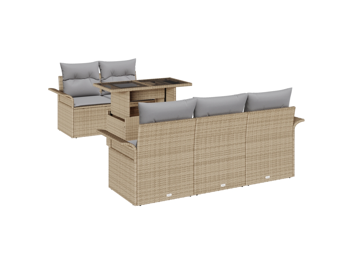 Conjunto 6 Conjunto De Móveis De Jardim Vidaxl Bege Vime Pe (251 X 179 X 85 Cm)