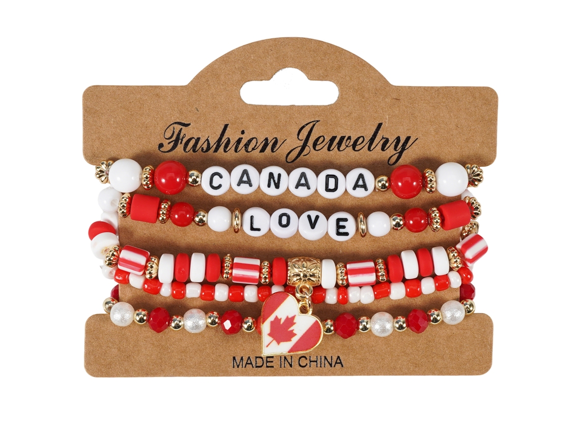 Conjunto pulseiras miçangas coração bandeira Canadá vermelho branco, joia em camadas STELASPLEN