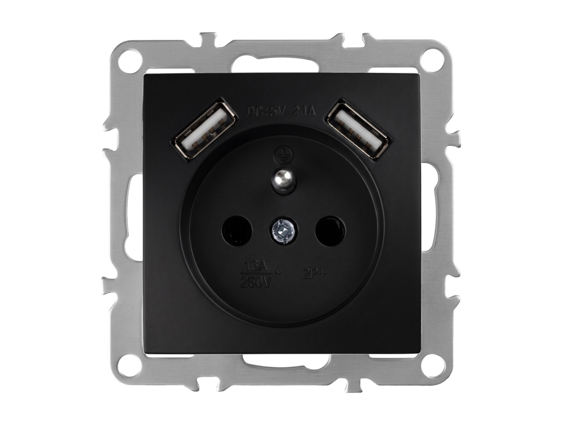 Toolight Tomada Simples Com Ligação À Terra + 2x Usb-a Oste Jnh003-g Black