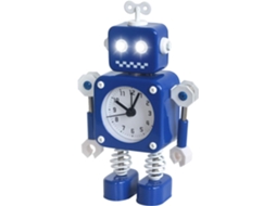 Despertador robô de aço inoxidável, silencioso, com luzes e braço giratório, presente para crianças CXC (azul)