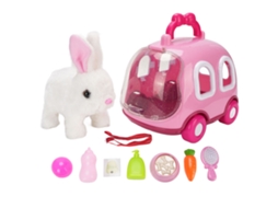 Ats Brinquedo de Coelho Elétrico Simulado de Pelúcia Interatsivo com Gaiola para Meninas