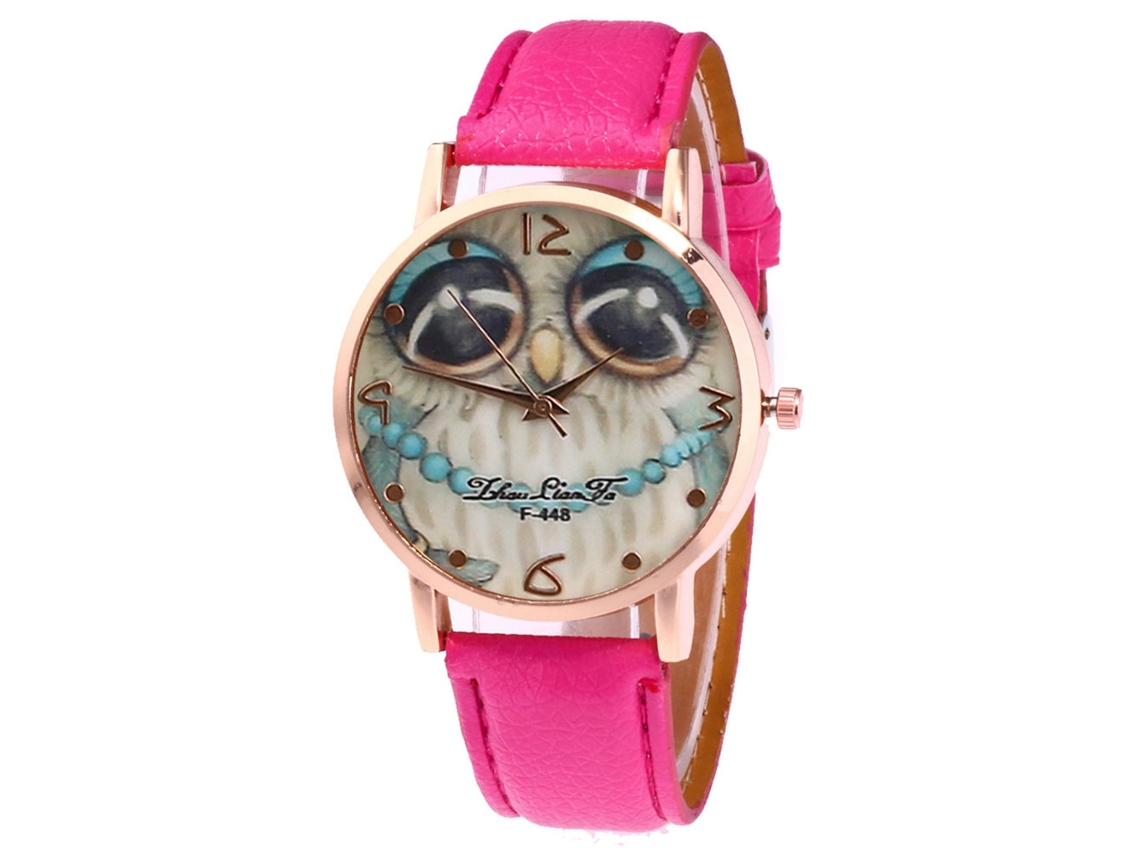 Relógio de quartzo unissex com mostrador moderno e estampa casual, pulseira de couro PU (vermelho e rosa).