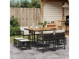 Vidaxl 9 Pcs Conjunto De Jantar P/ Jardim C/ Almofadões Vime Pe Preto