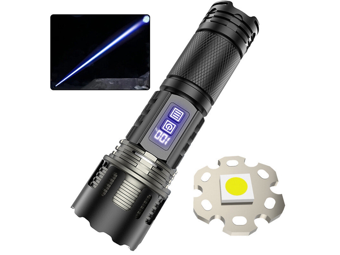 Lanterna Led Potente De Longo Alcance De 30 W Com Visor De Bateria Digital Com Zoom Multifuncional