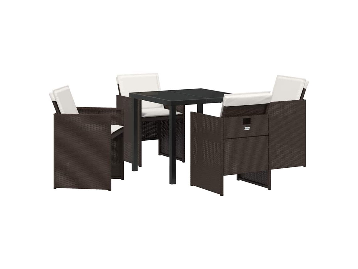 Conjunto de Jantar para Jardim 5 Pcs - Móveis de Jardim para Refeição Castanho Vime Pe HARLANV1