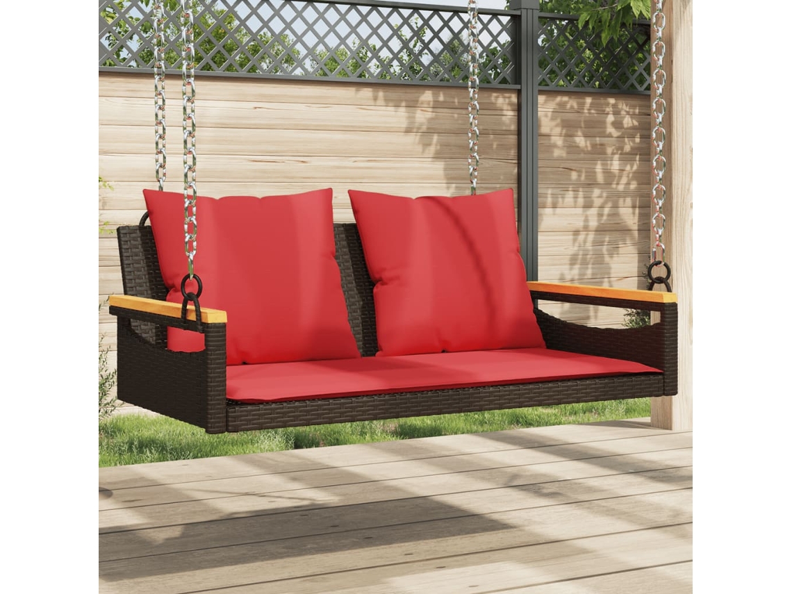 Vidaxl Banco Baloiço Com Almofadões 109x62x40 Cm Vime Pe Castanho