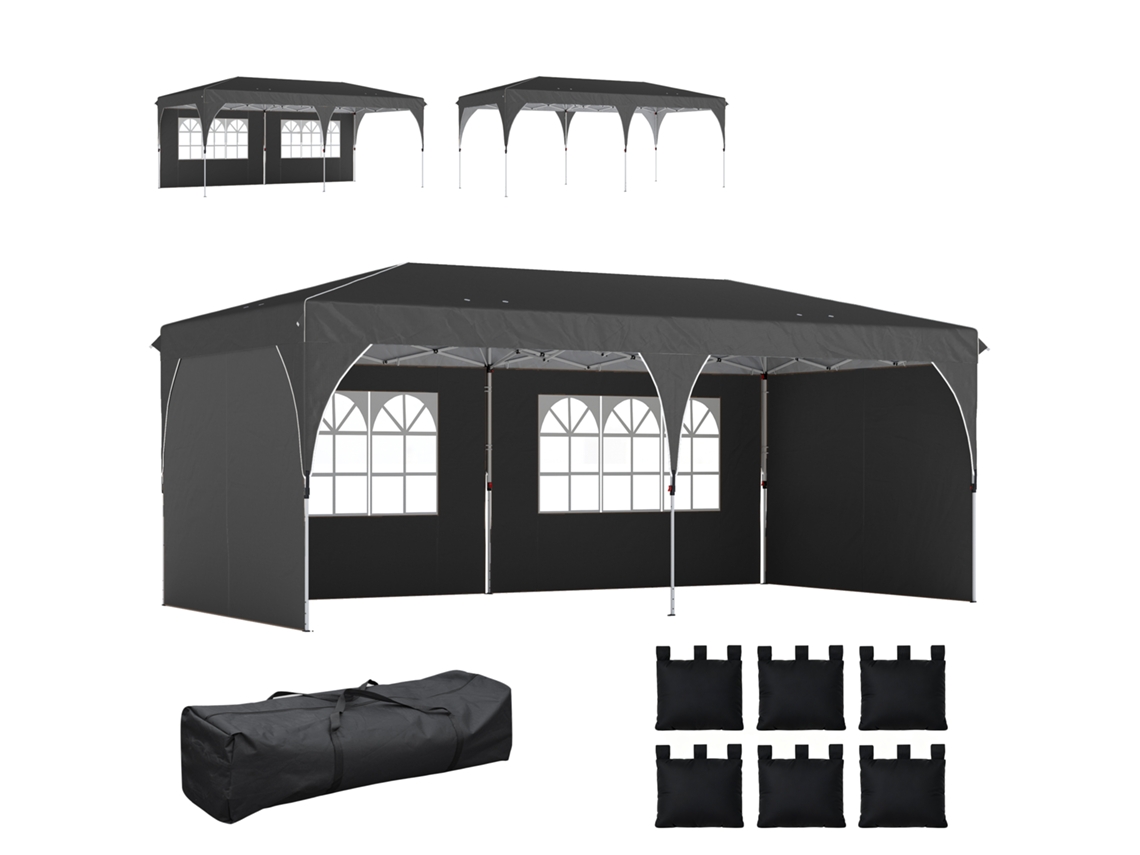 Tenda Dobrável 6x3 M Faixas Refletoras Upf50 Travamento Central Impermeável Cinza Escuro