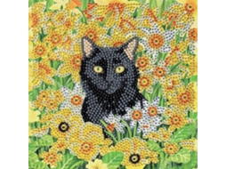 Kit De Arte Crystal Carte De Bordado Com Diamantes 18x18cm Gato No Campo Crystal Art