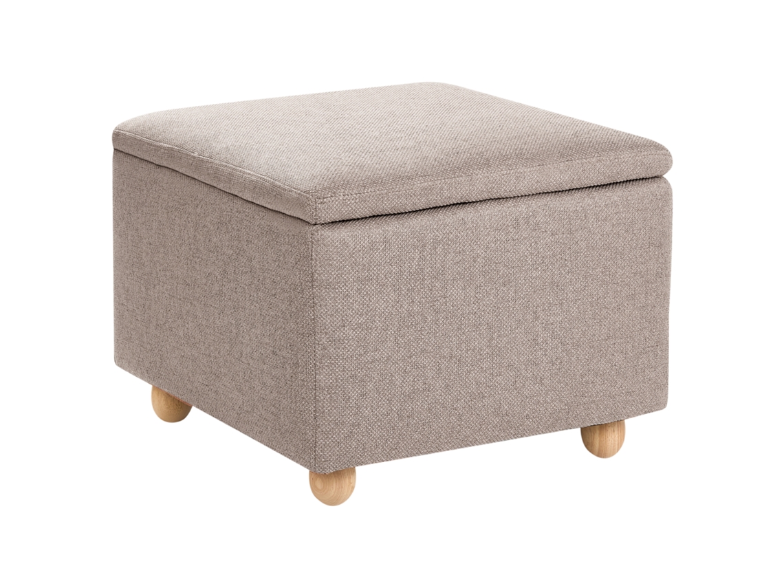 Reposapiés Tapizado Con Espacio De Almacenaje Beliani Ferndale De Tela Beige 60x60x46