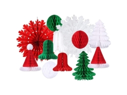 Decorações De Festa De Natal Com Ventiladores De Papel E Pompons Honeycomb Para Parede E Teto 11pcs