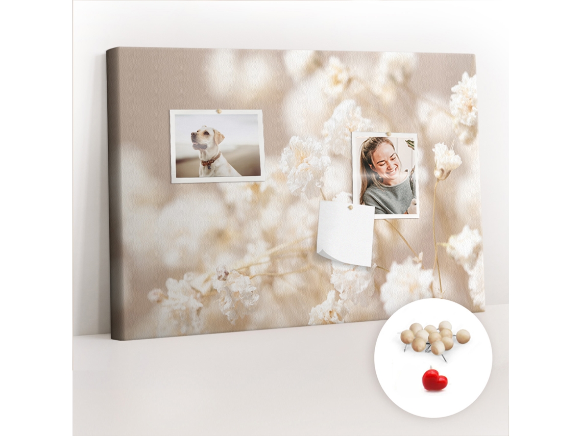 Painel De Cortiça Para Parede Pequenas Flores Brancas Para O Escritório Espelharte (60x40 Cm)