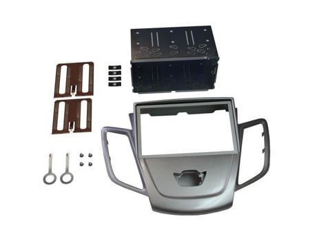 Adaptador Frontal para Auto Rádio Duplo Din Cinza Prateado com Gaiola de Metal Ford Fiesta 2009
