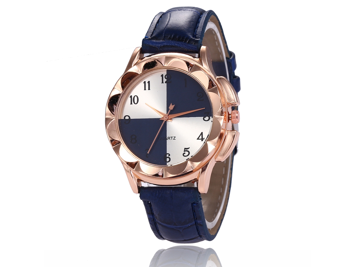Relógio feminino de quartzo com pulseira de couro PU, mostrador bicolor, Zhoulianfa (azul royal)