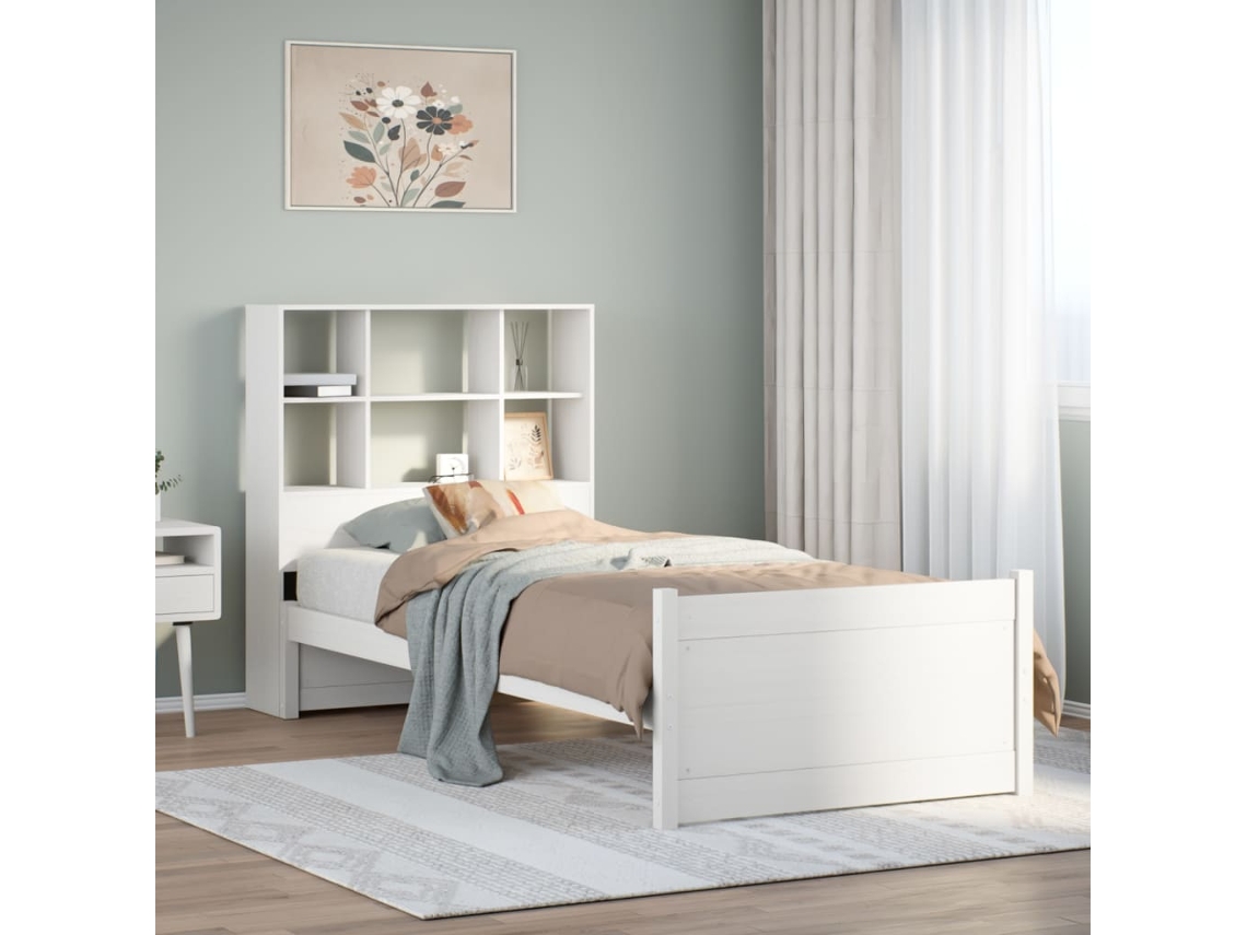 Cama Com Estante Sem Colchão 90x200 Cm Pinho Maciço Branco