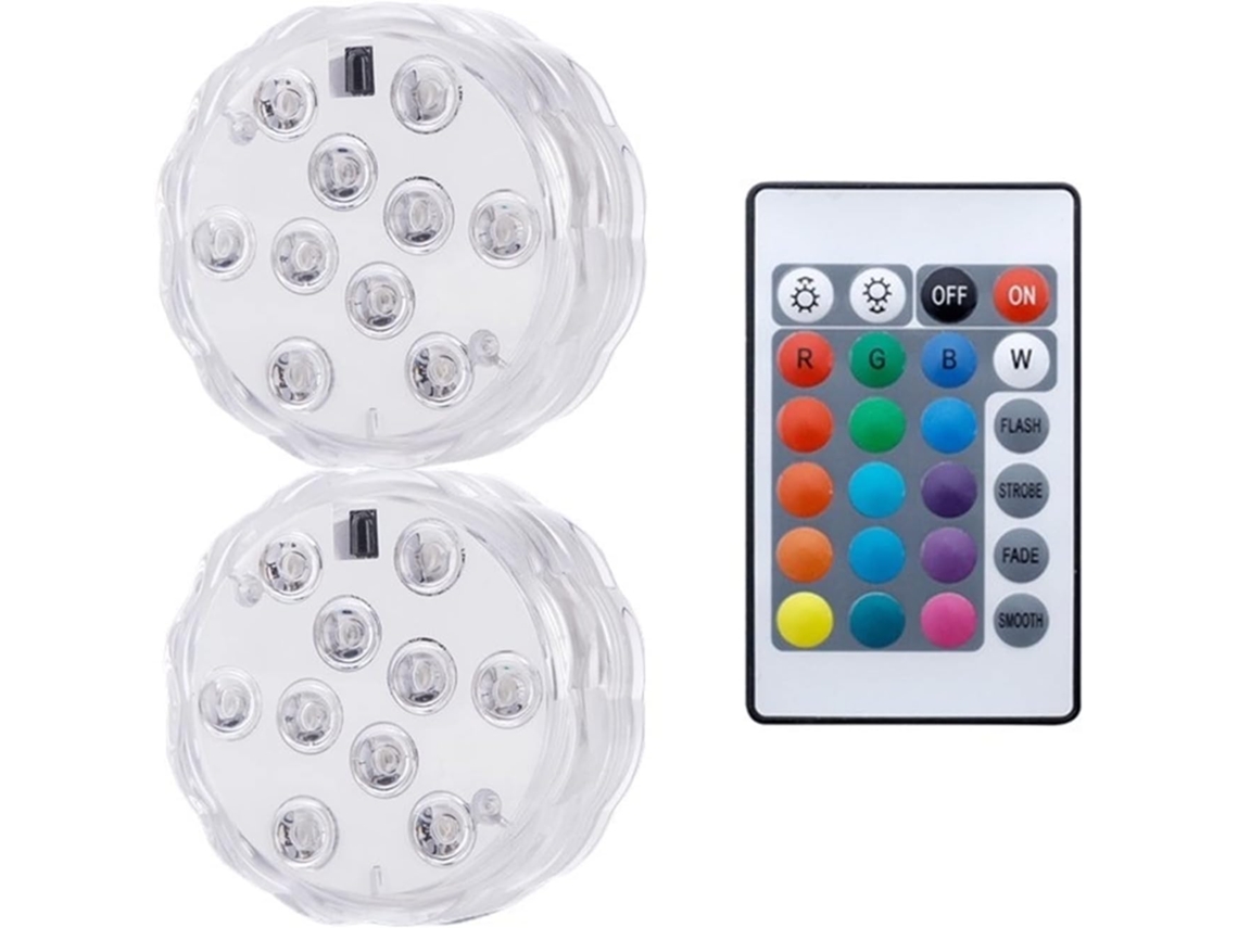 Conjunto 2 Luzes Submersíveis Led Controle Rgb GOKOCO