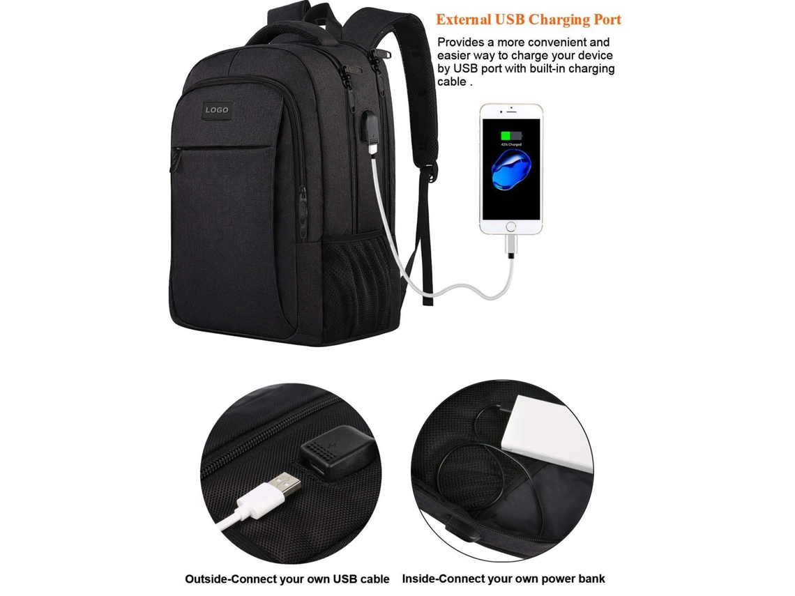 Mochila leve para laptop de viagem Beijiyi com porta de carregamento USB, mochila empresarial antirroubo, compatível com laptops de 156 polegadas, preta