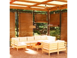 Vidaxl 10 Pcs Conjunto Lounge Jardim C/ Almofadões Creme Pinho Maciço