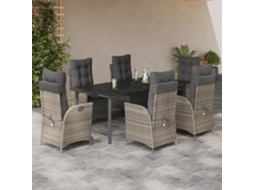 7 Pcs Conj. Jantar P/ Jardim C/ Almofadões Vime Pe Cinza Claro Dkd Home Decor