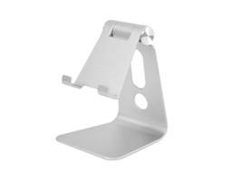 Suporte Ajustável para Celular, de Mesa em Alumínio com Base Antiderrapante e Porta Carregamento Prática, Prateado AQUAFORGE
