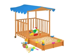 Vidaxl Casa De Brincar Infantil C/ Caixa Areia Madeira Abeto Azul Uv50