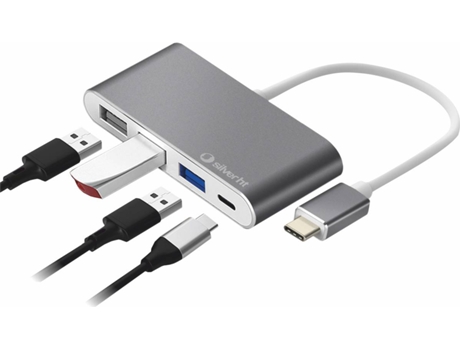 Hub Logan SILVER HT USB-C 4 em 1 (4 Puertos - Prateado)