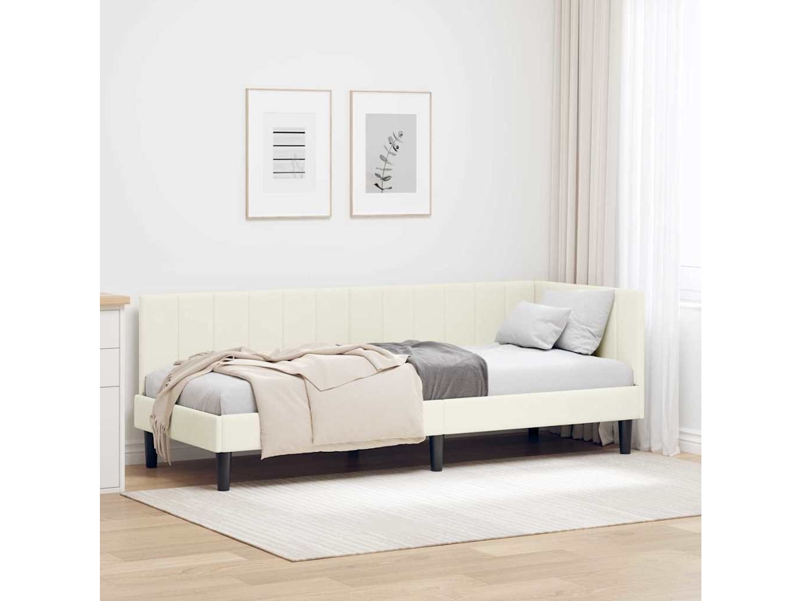 Vidaxl Estrutura De Cama De Canto Creme 80 Cm X 200 Cm Veludo