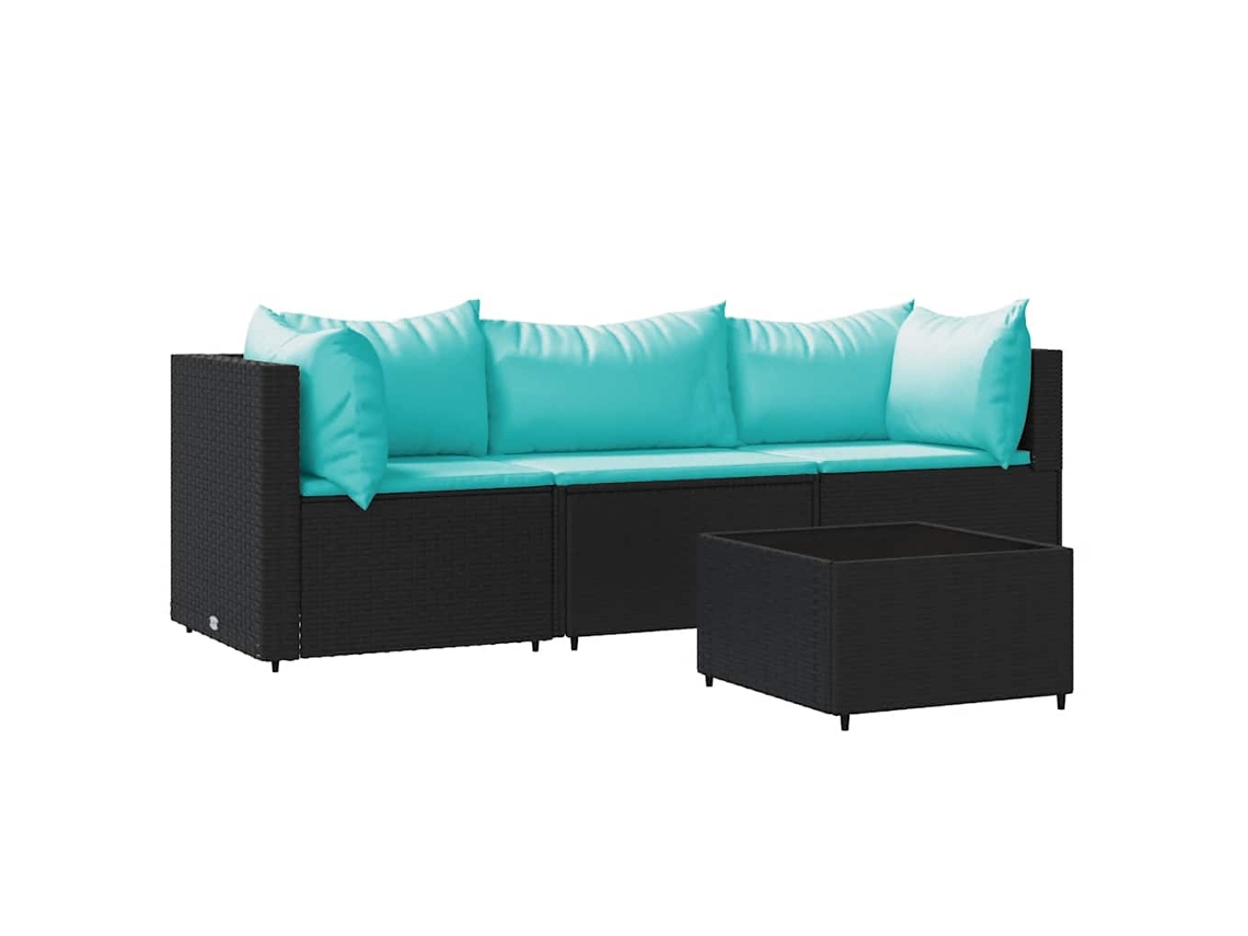Maison Exclusive - 4 Pcs Conjunto Lounge De Jardim C/ Almofadões Vime Pe Preto