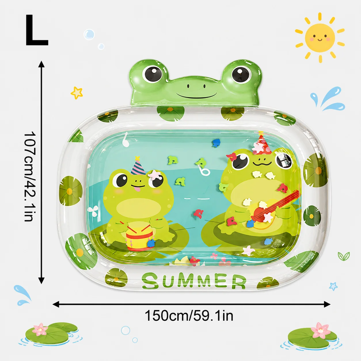 Tapete inflável em formato de sapo para pular na água, tapete sensorial com água, brinquedo de sapo para crianças pequenas.