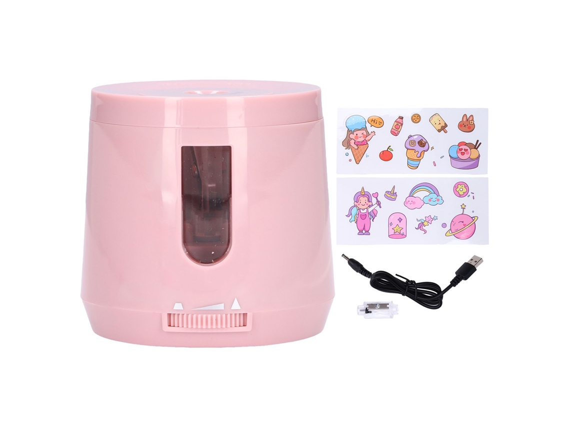 Apontador de lápis elétrico Slowmoose, operado por bateria, alimentado por USB, espessura ajustável, pequeno, automático, para crianças, rosa claro