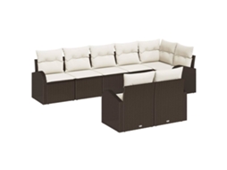 Vidaxl Conjunto De Sofá De Jardim 8 Pcs Marrom E Branco Vime Pe