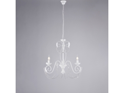 Damasco Lustre Em Ferro Lacado Branco Com Decoração. Efeito Shabby Chic E Strass Cristal 3 Luzes 120 Ø47 Bl77 3 Bco Belight
